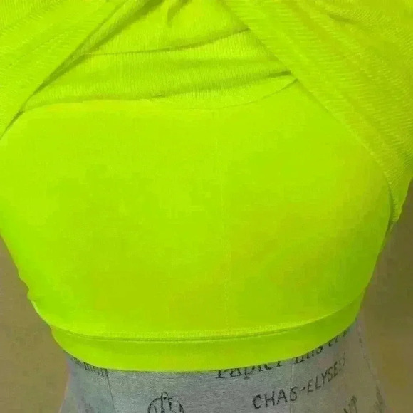BCBGMaxAzria Neon Yellow Tie Front “Ballerina” Top With Sports Bra Medium EUC! - Picture 9 of 11
